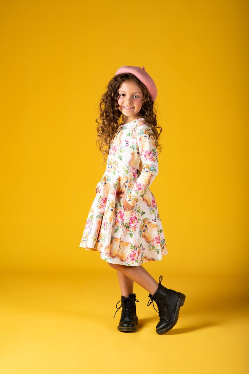 Kitty Kats Long Sleeve Waisted Dress