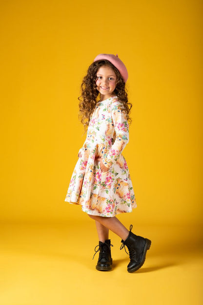 Kitty Kats Long Sleeve Waisted Dress