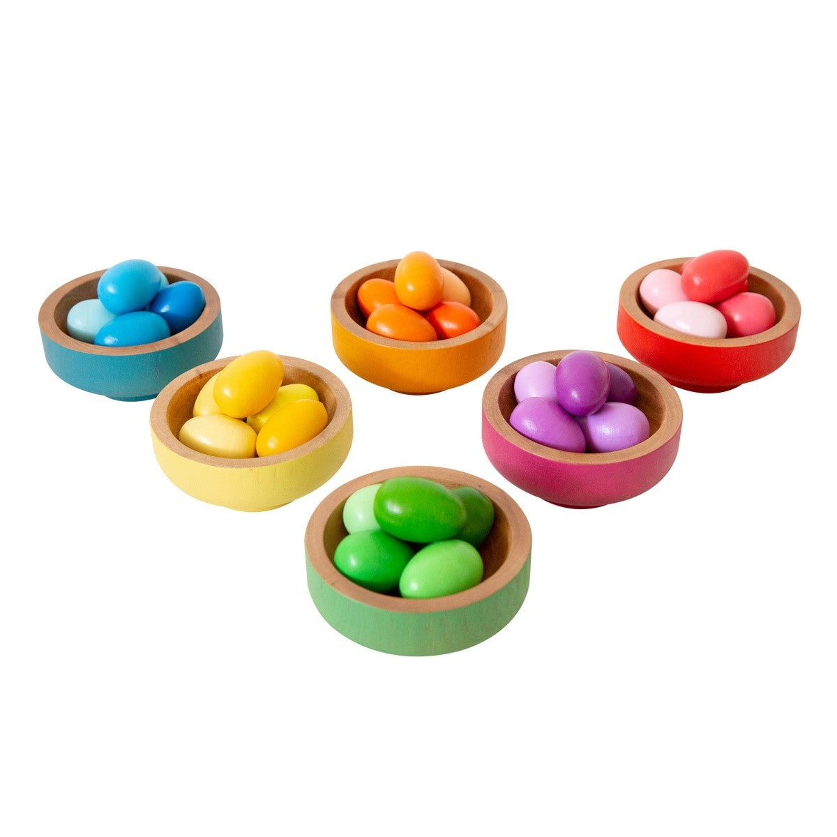 The Freckled Frog Rainbow Nest Sorting Set wooden colour matching toy with eggs and bowls