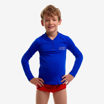 Funky Trunks Still Speed long sleeve rash vest in royal blue for kids and adults
