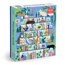 Galison Purrfect Nook 1000 piece puzzle featuring illustrated cats on colourful bookshelves