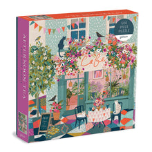 Galison Afternoon Tea 500 piece puzzle by Victoria Ball featuring cafe flowers cats and birds