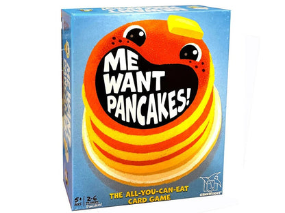 Gamewright Me Want Pancakes family card game box featuring pancake stacking gameplay