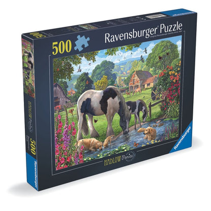 Close-up of Ravensburger puzzle pieces from the Hadlow Ponies 500 piece jigsaw, made for horse lovers