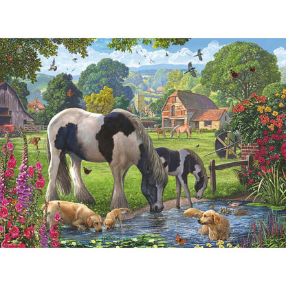 Completed Hadlow Ponies jigsaw measuring 49 x 36 cm with green paddocks, hedgerows and grazing ponies