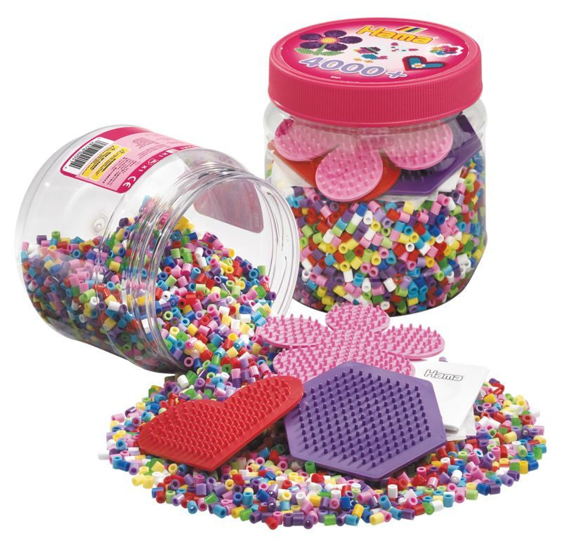 Hama Beads - Tub Set - 4000 Beads, 3 Pegboards (Hexagon, Flower, Heart)