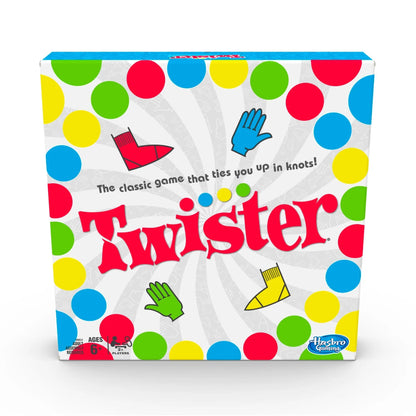 Hasbro Gaming Twister Classic party game with colourful mat and spinner for family fun