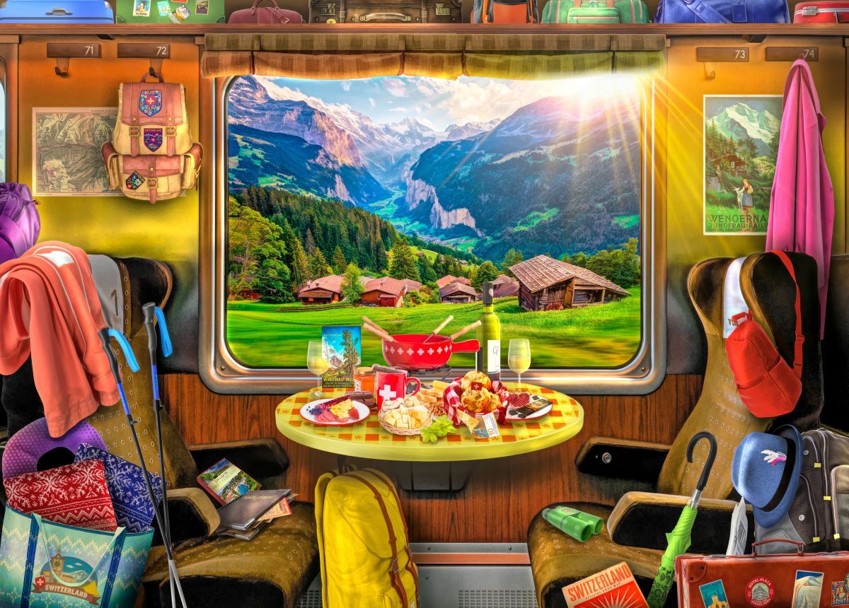 Holdson 1000pc - The Travelers Window - Switzerland Train Ride Puzzle