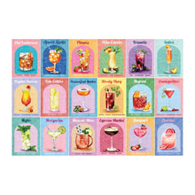 Grid of colorful cocktail illustrations with names on a white background