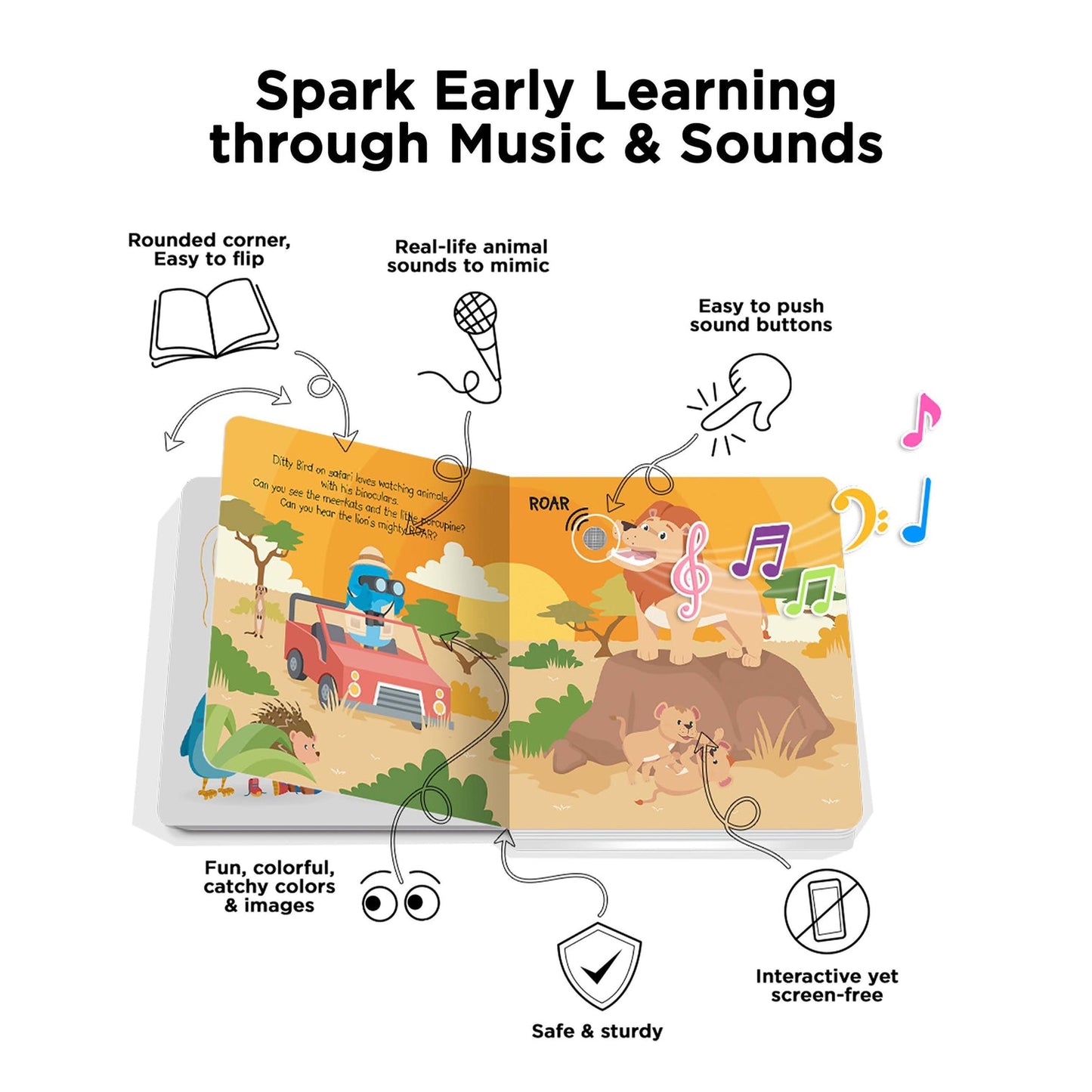 Ditty Bird Safari Animal Sounds Book | Interactive Sound Book