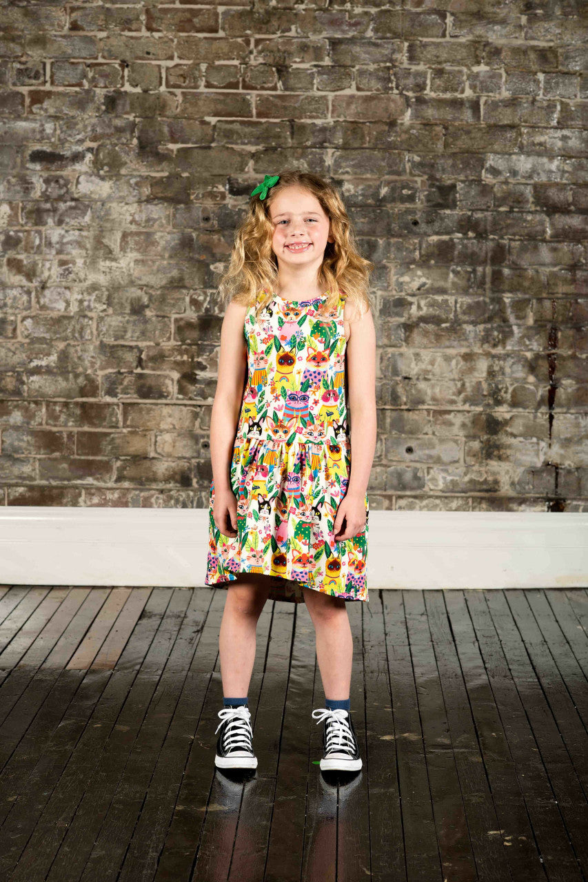 Cool Cats Sleeveless Drop Waist Dress