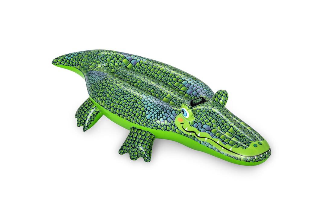 Hard-wearing vinyl body of the Bestway inflatable crocodile pool float ride-on, 1.52m x 71cm