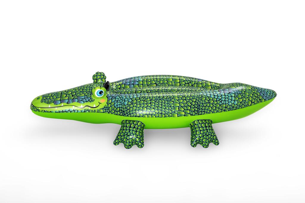 Sturdy moulded grab handles on the Bestway inflatable crocodile pool float ride-on, 1.52m long