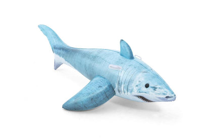 Inflation valve and welded vinyl seam detail on the Bestway inflatable shark pool float ride-on