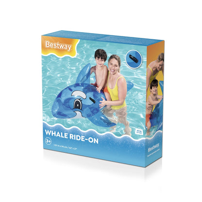 Bestway inflatable whale pool float ride-on for kids, 1.57m x 94cm with 45kg weight capacity