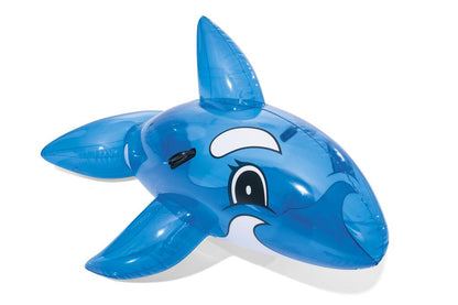 Built-in grab handles on the Bestway inflatable whale ride-on pool float for kids, 1.57m long