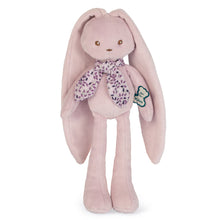 Kaloo Lapinoo Rabbit soft toy in pink corduroy fabric, 25cm, with long floppy ears tied in a purple floral bow