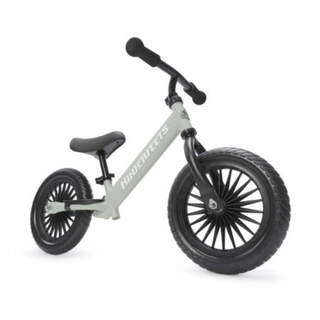 Kinderfeets Trail Balance Bike in Silver Sage with black handlebars, saddle and 30cm star-style wheels