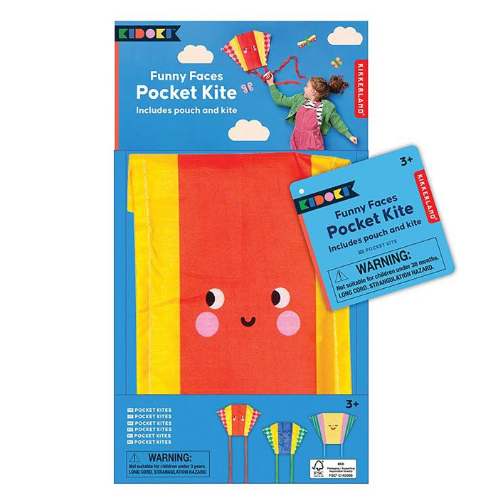 Kikkerland - Kidoki Funny Faces Pocket Kite (assorted)