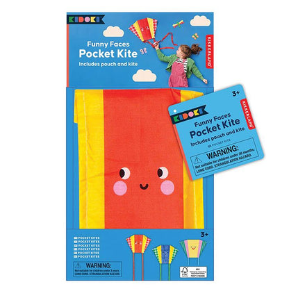 Kikkerland - Kidoki Funny Faces Pocket Kite (assorted)