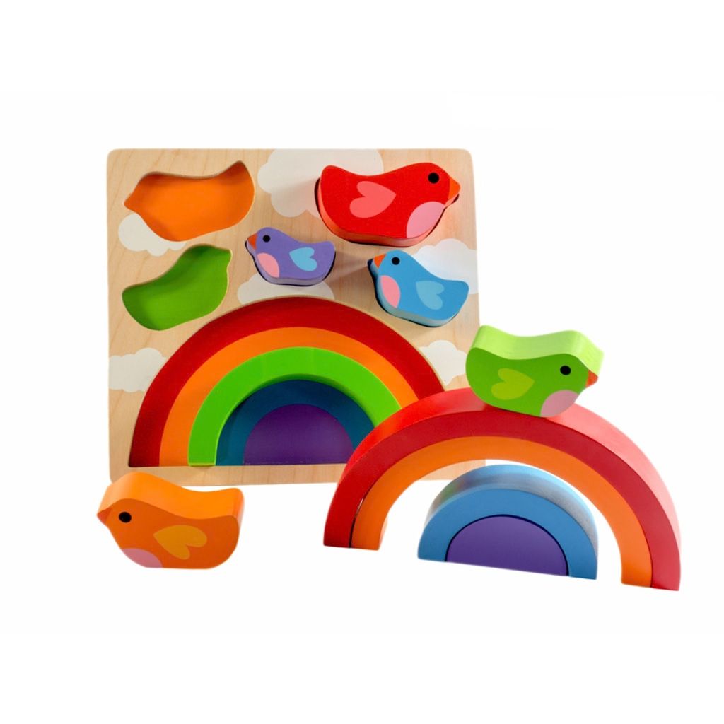 Kiddie Connect bird and rainbow wooden puzzle with chunky colourful pieces for toddlers from 18 months