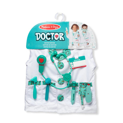Melissa & Doug kids doctor role play costume set with white coat, stethoscope and toy medical tools for ages 3-6