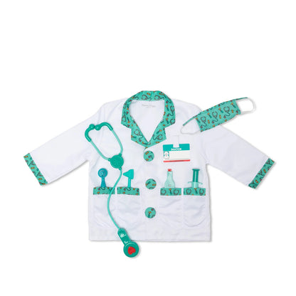 Fabric face mask and reusable name tag kids can personalise, included in the Melissa & Doug doctor dress up set