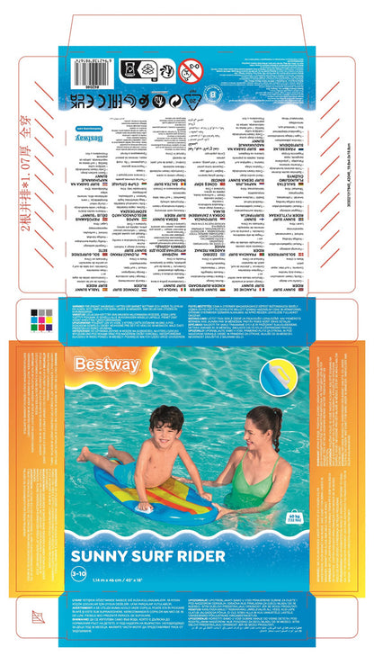 Bestway Sunny Surf Rider kids pool float surfboard with two heavy-duty grab handles, 1.14m x 46cm