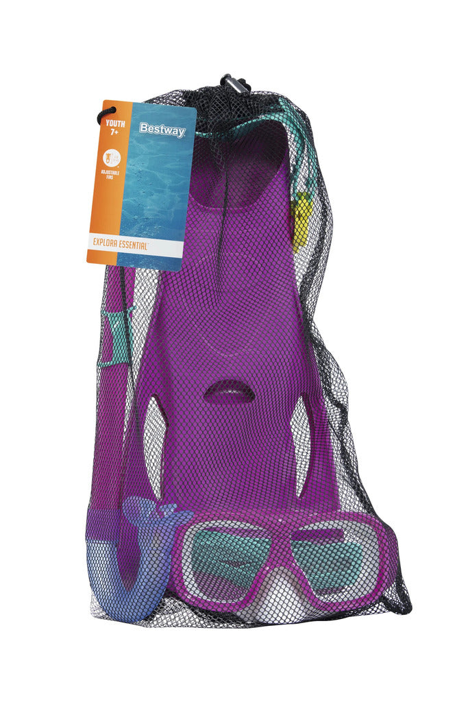 Bestway kids snorkel set with wide-view mask, comfort snorkel and swim fins, suitable for ages 7 and up