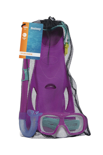 Bestway kids snorkel set with wide-view mask, comfort snorkel and swim fins, suitable for ages 7 and up