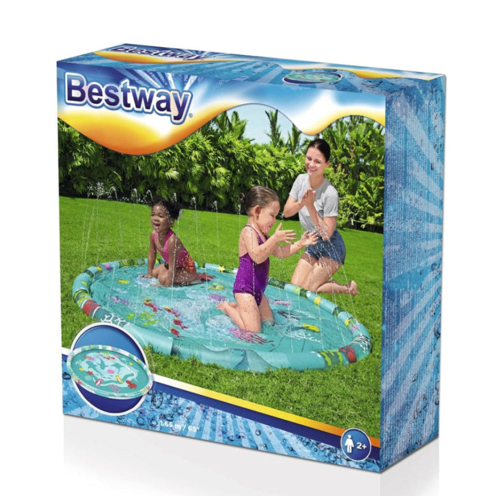 Bestway inflatable pool packaging with children playing outdoors