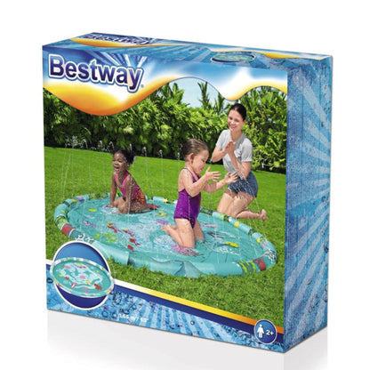Bestway inflatable pool packaging with children playing outdoors