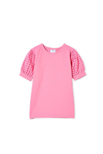 Pink Broderie Sleeve Tee