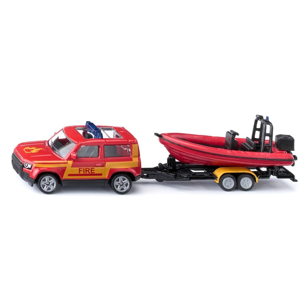 Siku Land Rover Defender toy car with boat, a die-cast metal model of the classic off-roader and its matching boat