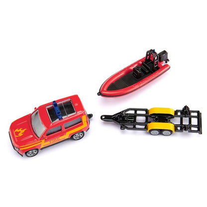 Detailed toy boat from the Siku Land Rover Defender set, made from durable quality plastic for play and display