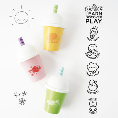Strawberry-themed wooden smoothie cup from the Le Toy Van Honeybake take away set