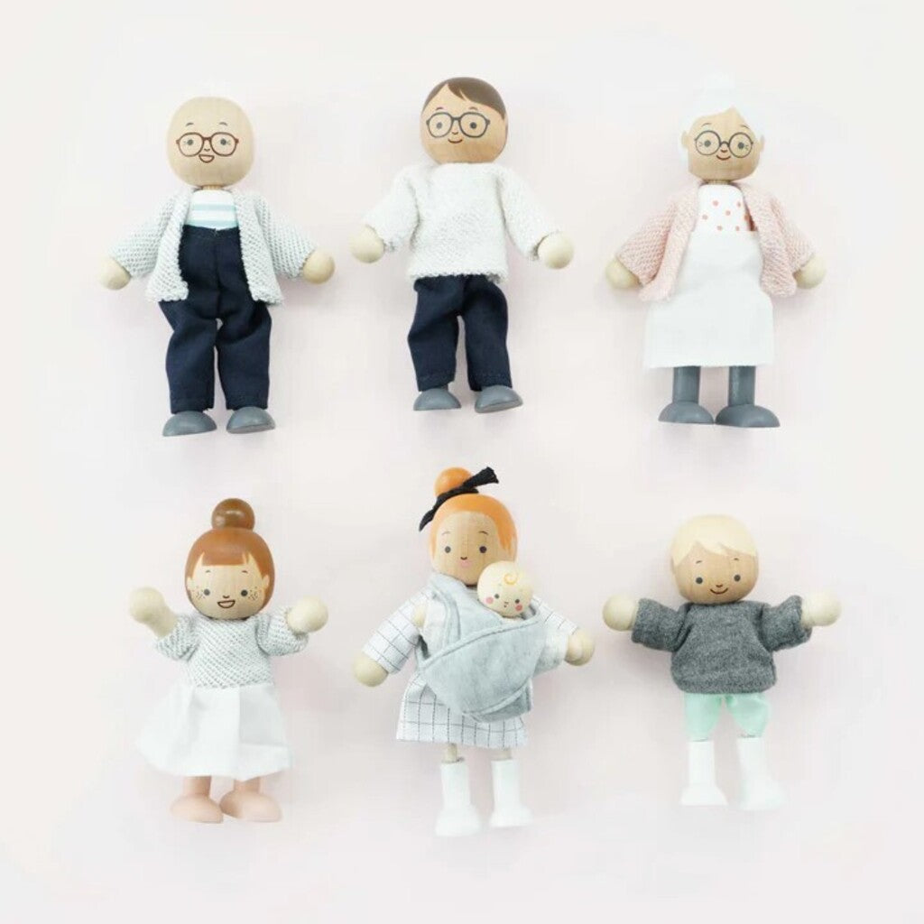 Child and baby figures from the Le Toy Van wooden dolls house family for storytelling play