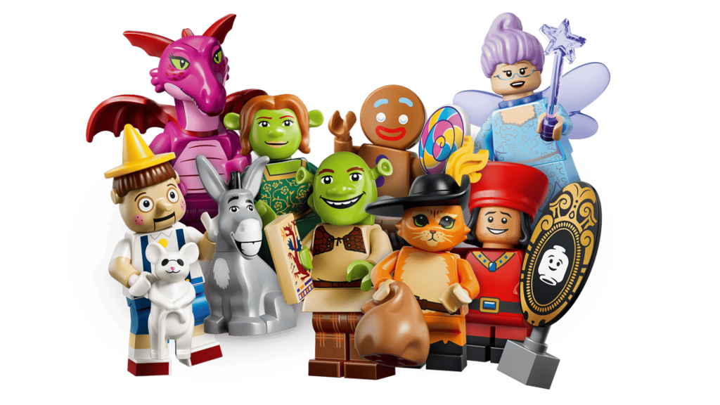 LEGO Shrek Series collectible minifigure with printed costume detail and a themed accessory from the films
