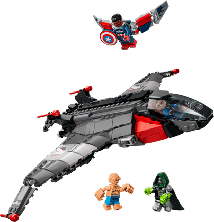 LEGO Marvel 76347 minifigures: Captain America with shield, Cyclops, The Thing and Doctor Doom with fabric cape