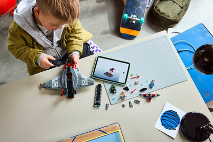 LEGO Avengers: Doomsday Quinjet on display on a bedroom shelf as a play-and-display Marvel model