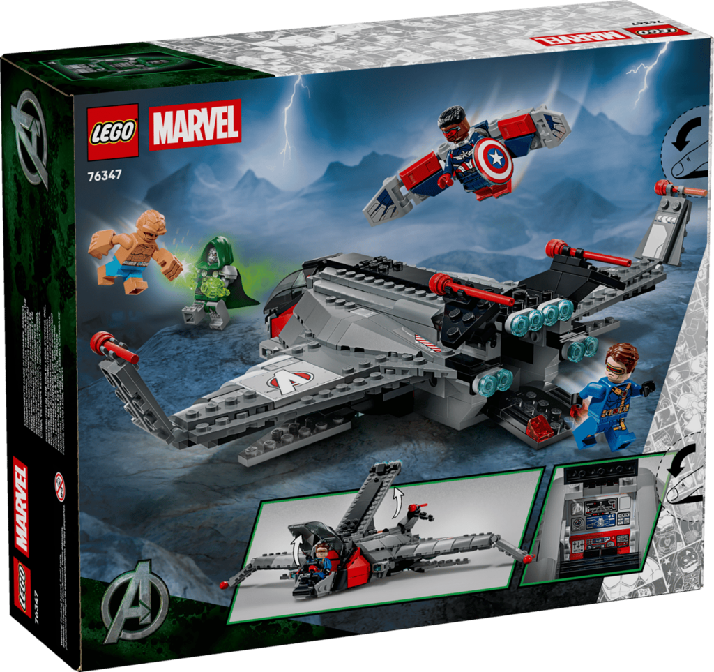 LEGO Marvel Avengers: Doomsday Quinjet 76347 building set with 433 pieces and 4 minifigures including Doctor Doom