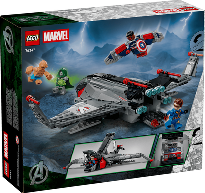 LEGO Marvel Avengers: Doomsday Quinjet 76347 building set with 433 pieces and 4 minifigures including Doctor Doom