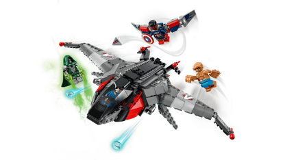 Two stud shooters mounted on the front of the LEGO Marvel Avengers: Doomsday Quinjet ready for battle play