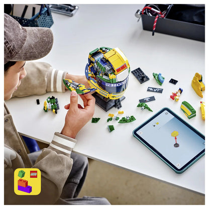 Builder assembling the LEGO Editions Senna helmet, the first historical driver in the F1 Helmet Collection
