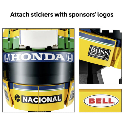 Close-up of the display plaque included with the LEGO Editions Ayrton Senna Helmet 43024 building set