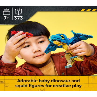 Posable wings on the 373-piece LEGO baby Pteranodon model shown in a lowered position