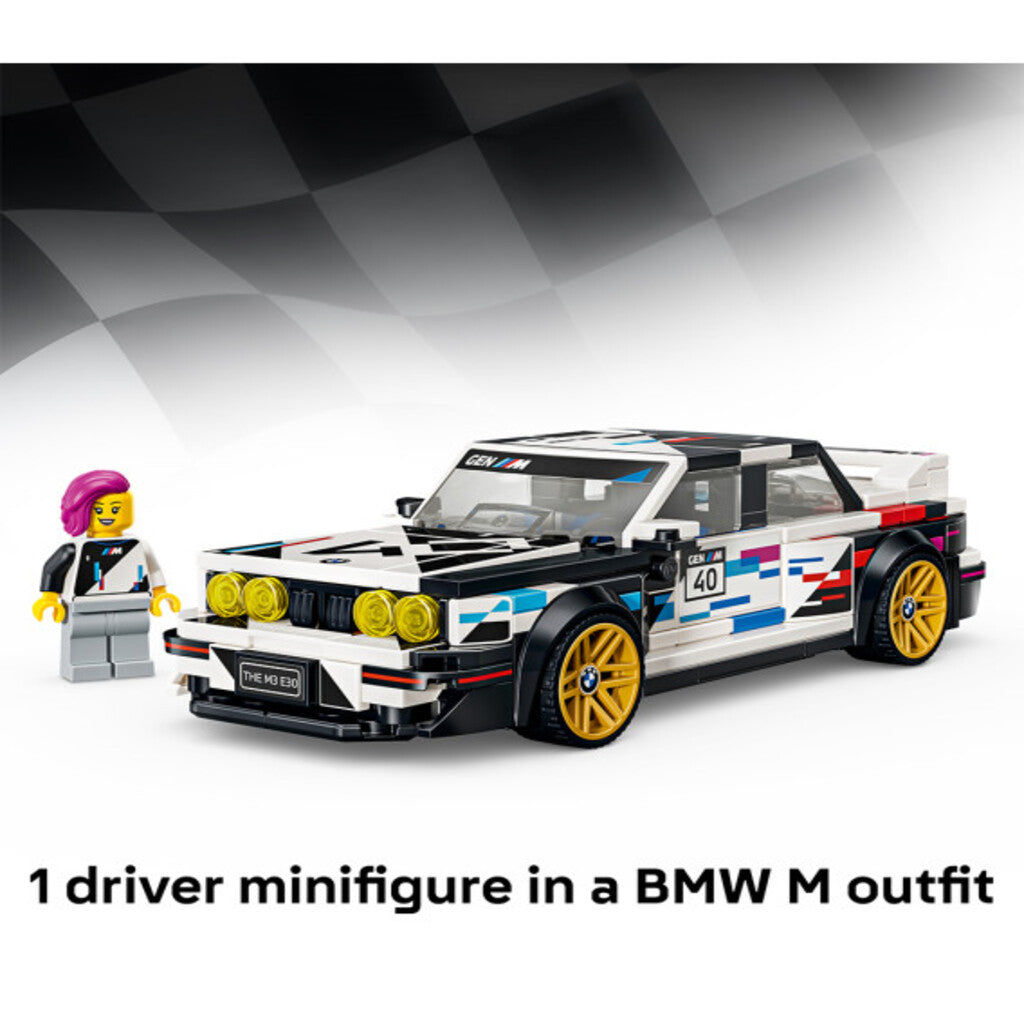 Top-down view of the 358-piece LEGO BMW M3 E30 model car showing the roof and bonnet