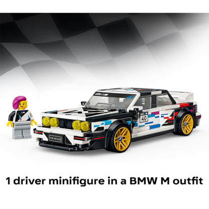 Top-down view of the 358-piece LEGO BMW M3 E30 model car showing the roof and bonnet