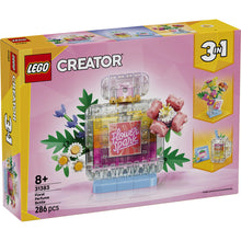 LEGO® Creator 3 in 1 Floral Decor Perfume Bottle 31383 featuring perfume bottle, flower vase and smoothie display models with colourful flowers