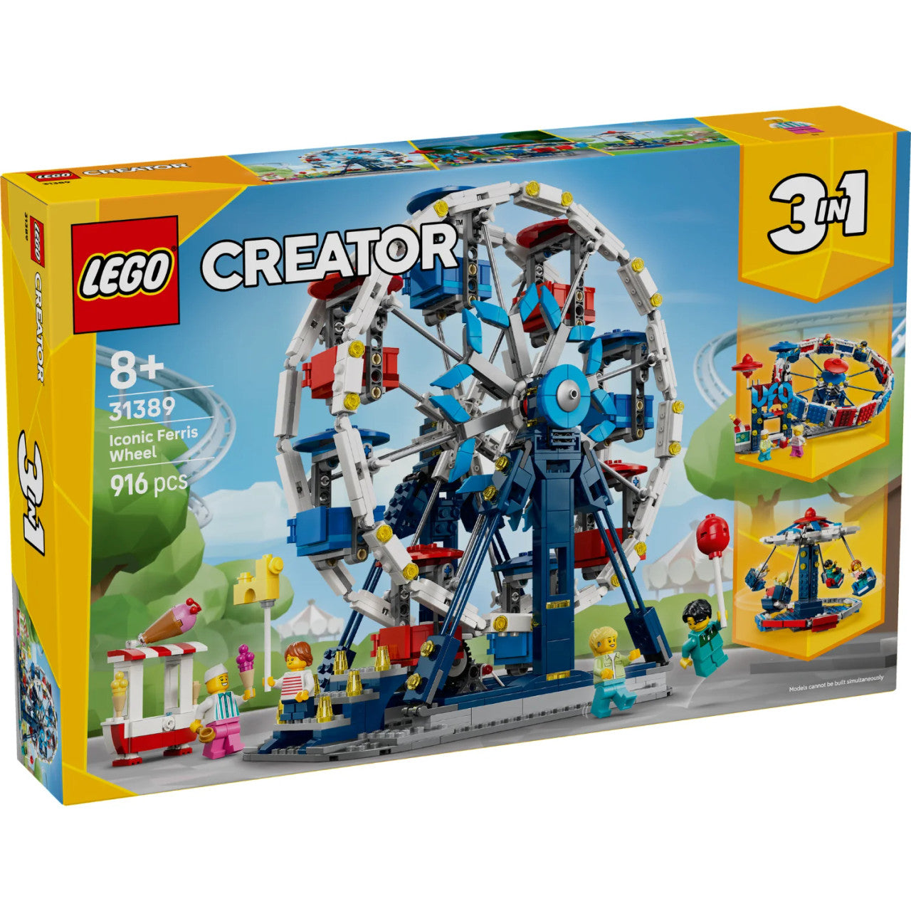 LEGO® Creator 3 in 1 Iconic Ferris Wheel 31389 featuring a rotating Ferris wheel, fairground minifigures and amusement park attractions